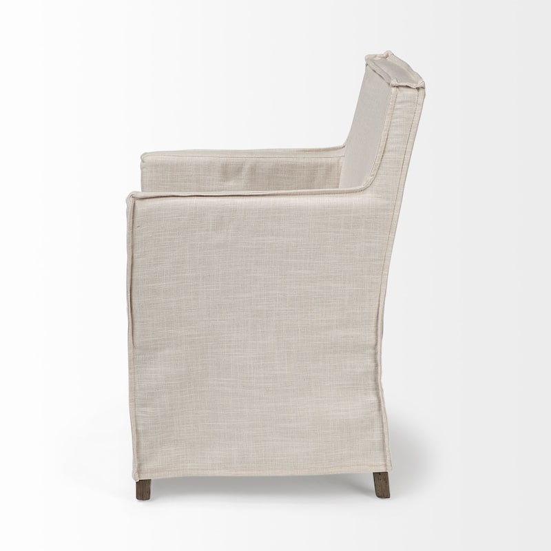 Cream and Brown Slipcovered Dining Arm Chair for Kitchen or Dining Room - 23.5” x 22.0” x 35.3”