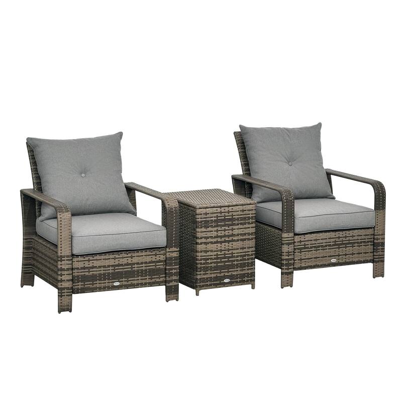 GDFStudio - Oliver Compact Wicker Patio Furniture Set with Hidden Storage Table and Cushioned Seating - Storage Table Chairs