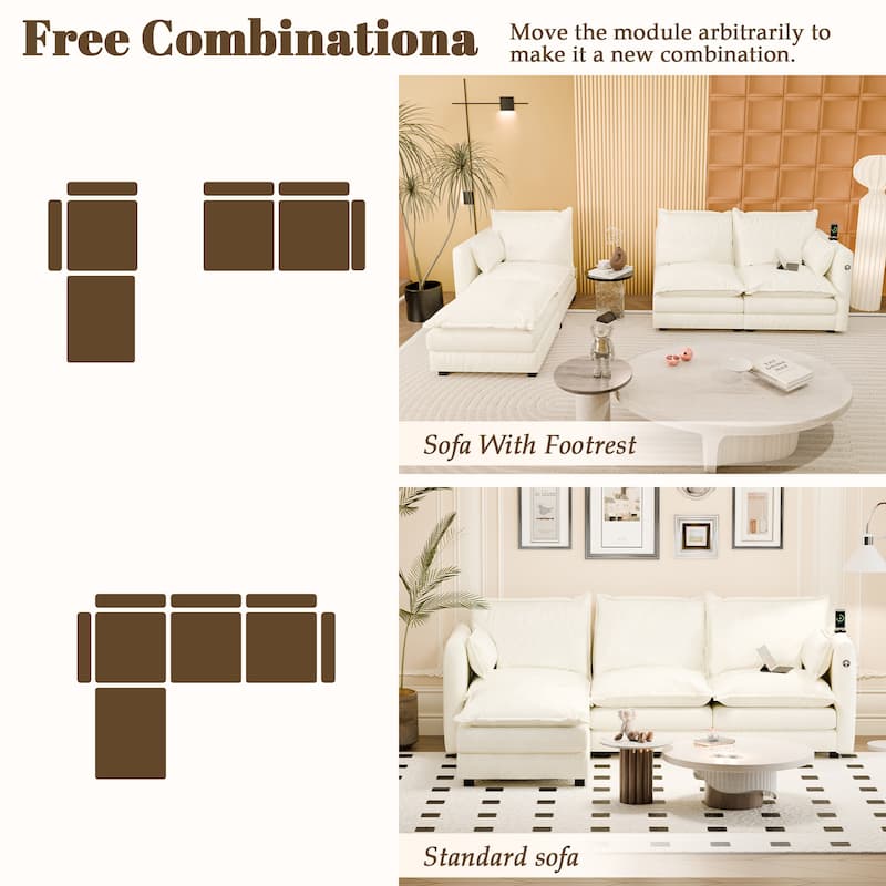 Modular Sectional Sofa L Shaped Couch, 3/4 Seat Sofa Set with Ottoman, Chenille Fabric