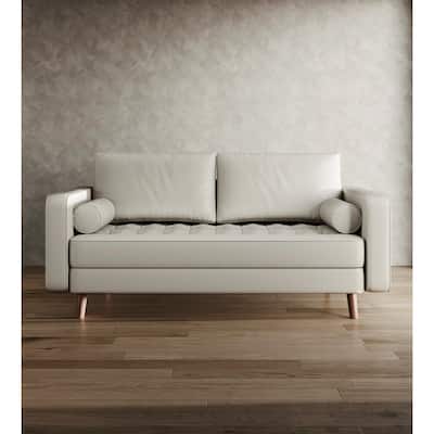 Stateside Mid-Century Square Arm Leather Covered Loveseat Sofa 59''