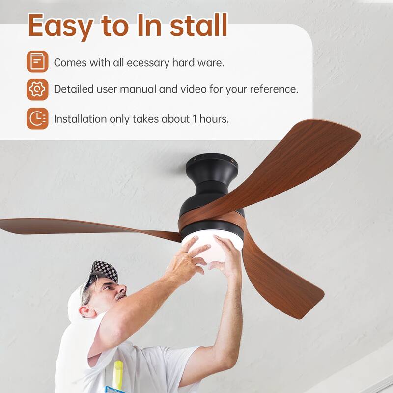 52-INCH Ceiling Fan With Reversible DC Motor and 18W LED Light,Remote Control,3 ABS Blades,Dimmable and Timable - Brown