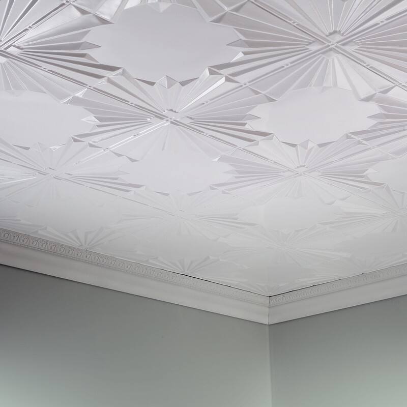 FASÄDE Art Deco Decorative Vinyl 2ft x 4ft Glue Up Ceiling Panel in Gloss White (5 Pack)