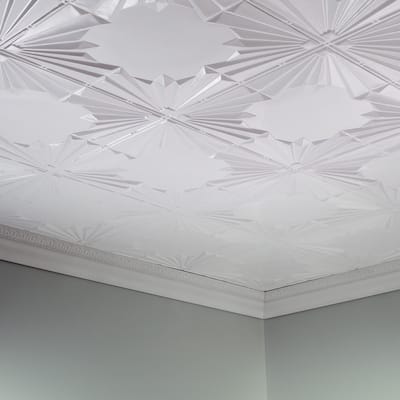 FASÄDE Art Deco Decorative Vinyl 2ft x 4ft Glue Up Ceiling Panel in Matte White (5 Pack)
