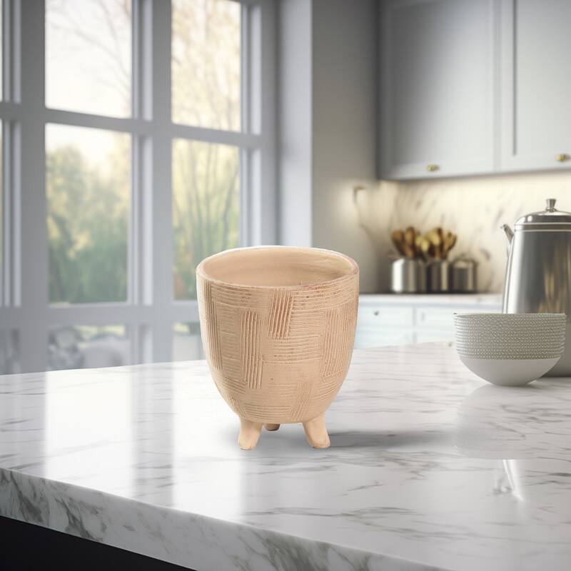 Abstract-Style Footed Pot Standing Planter - 8.25" - Beige - Medium