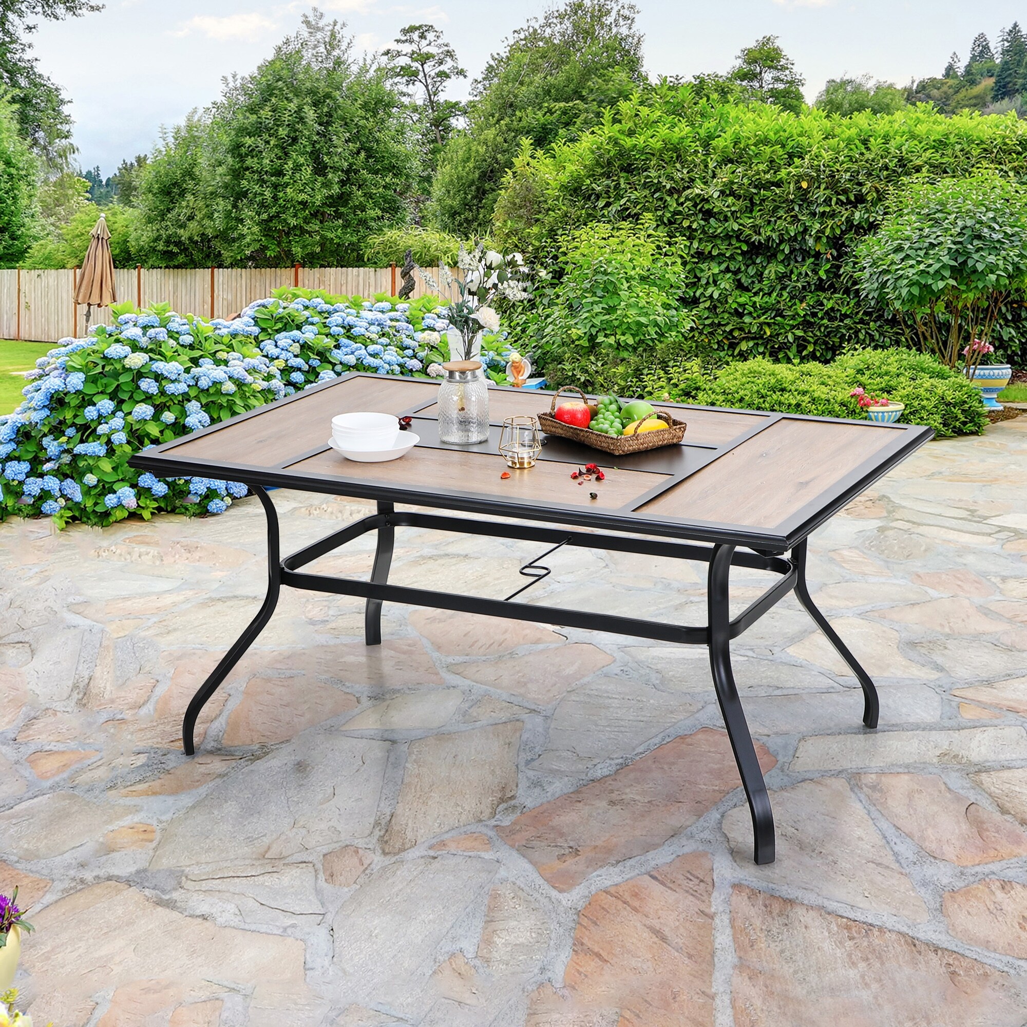 Phi Villa Wood Look Patio Dining Table With Umbrella Hole Overstock 32046263