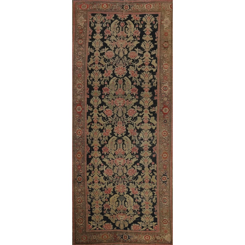 Hand Knotted Oriental 100% Wool Carpet Traditional Floral Black Karabagh Area Rug - 18' 7'' X 6' 7''