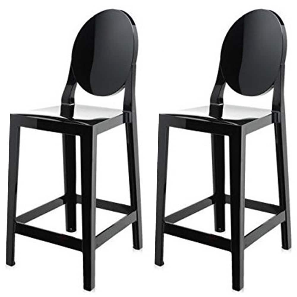Smoke 25" Counter Height Bar Stools with Back – Stackable Transparent Plastic Chairs for Kitchen, Bar, or Outdoor – Set of 2