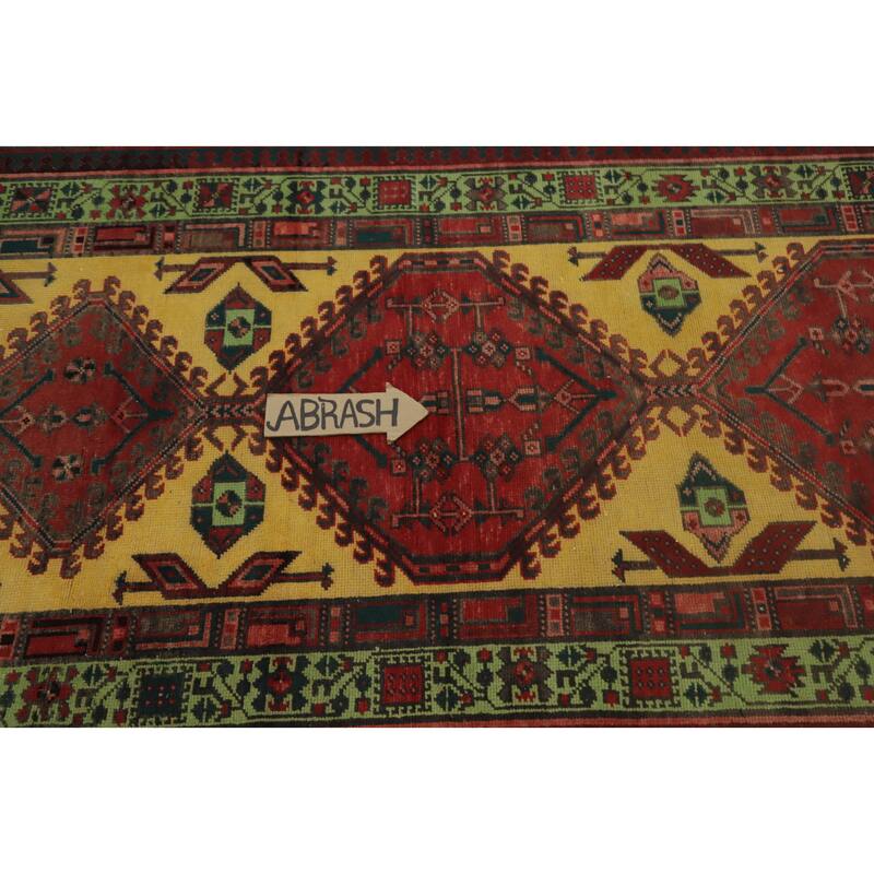 Hand Knotted Oriental 100% Wool Carpet Traditional Tribal Yellow & Gold Ardebil Runner Rug - 11' 4'' X 3' 4''