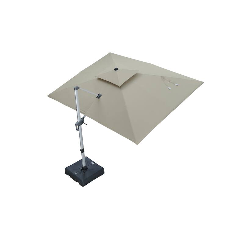 PURPLE LEAF 09x12/10x13 ft Rectangular Sunbrella Patio Cantilever Umbrella with Base - Dark Khaki/09x12ft