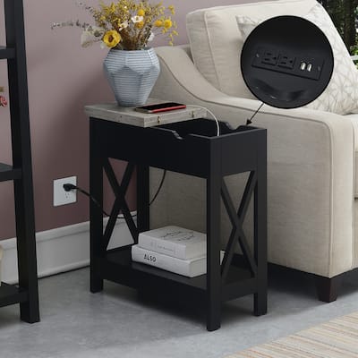 Convenience Concepts Oxford Flip Top End Table with Charging Station and Shelf