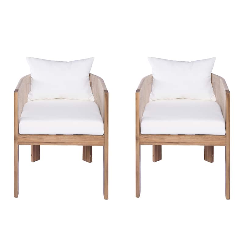 Christopher Knight Home - Aurelia Modern Acacia Wood Outdoor 9-Piece Dining Set with Woven Rope Back Chairs and Cushions