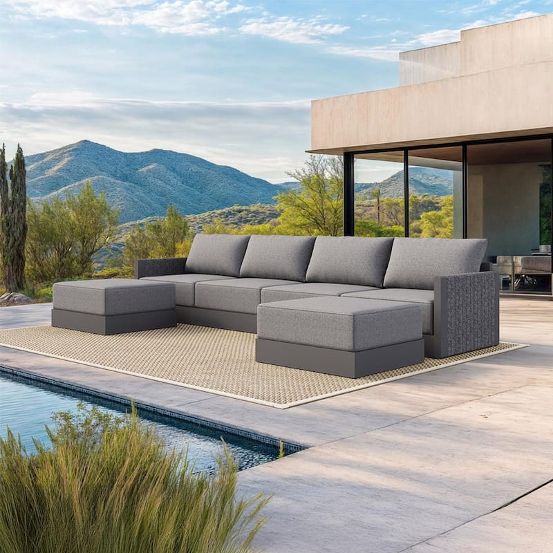 PURPLE LEAF Sanori Patio Conversation Set with Grey Ottoman and Cushion Patio Sofas Sectional Set for Poolside Graden - 6-Piece