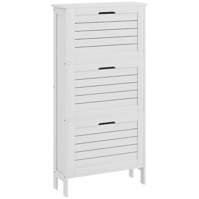 Narrow Shoe Storage Cabinet with 3 Flip Drawers and Louvered Doors - N/A