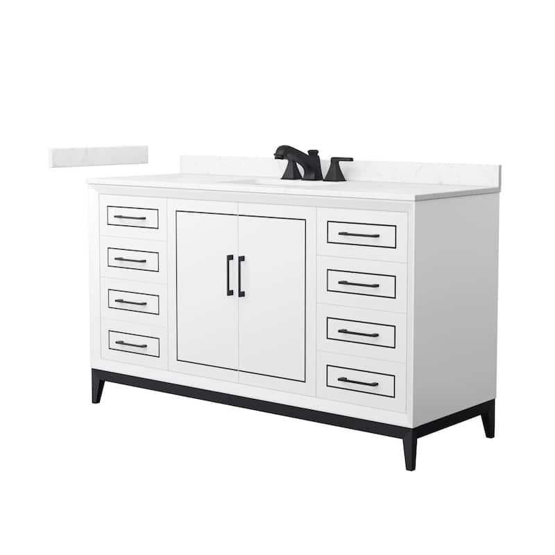 Wyndham Collection WCH5151-60S-VCA-US3MXX Marlena 60" Free Standing - White / Carrara Cultured Marble Top / Matte Black