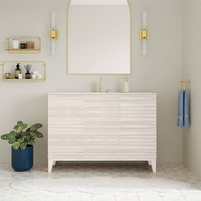 Cascade 48" Freestanding Bathroom Vanity In White Oak With 3-Hole Widespread Sink Top - 48