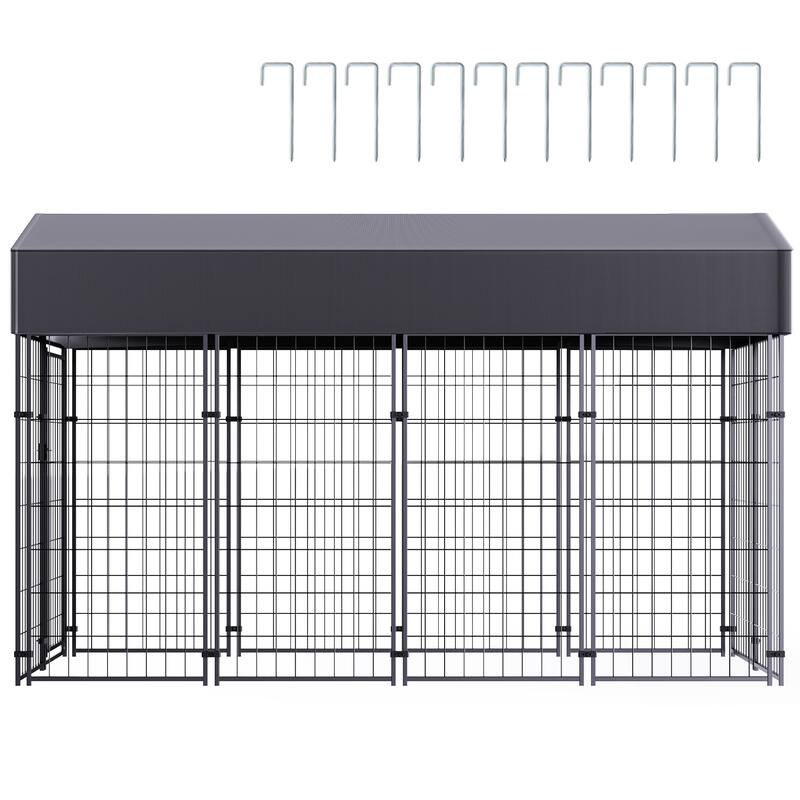 Heavy Duty Outdoor Dog Kennel Iron Fence with UV-Resistant Oxford Roof