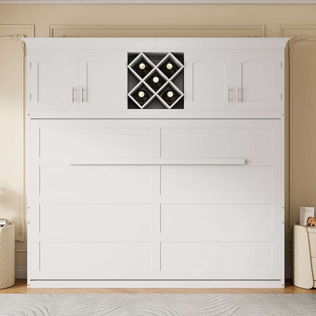 Queen Size Murphy Bed - Space-Saving Wall Bed Cabinet with Dual-Piston Mechanism, No Box Spring Needed