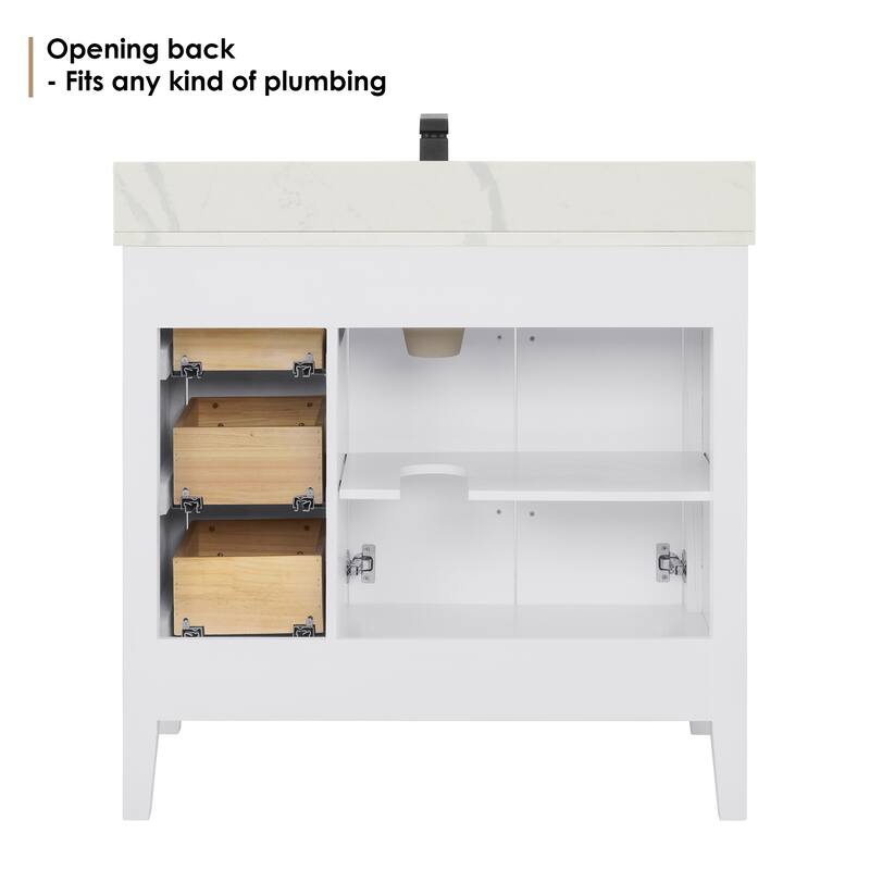 Altair Laurel Bath Vanity with Calacatta White Quartz Stone Countertop without Mirror