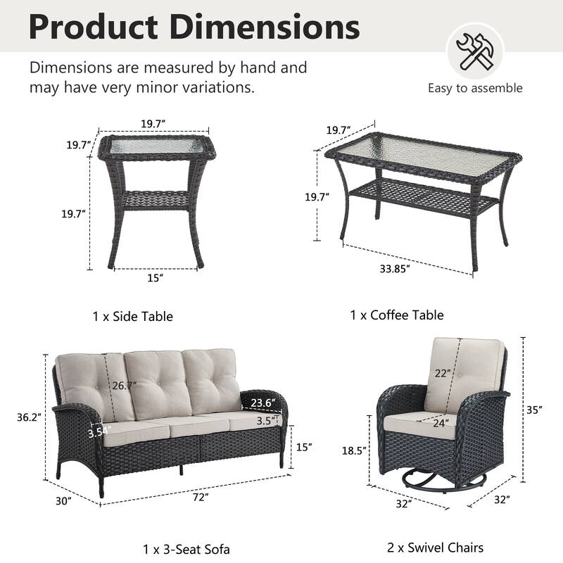 Pocassy Patio Outdoor Sofa Swivel Chairs with Ottman Table Set