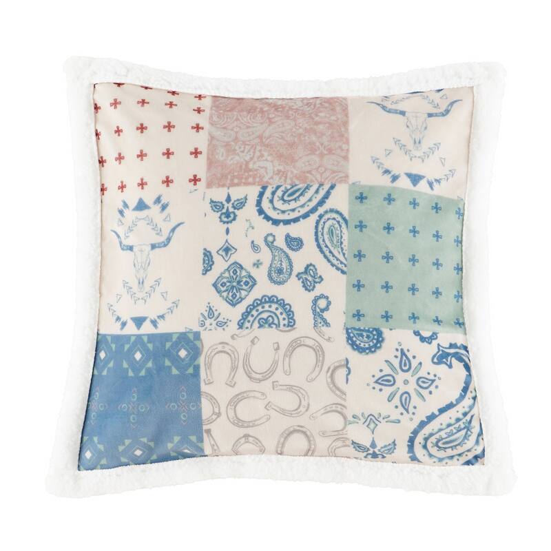 Indigo Hill by HiEnd Accents Campfire Sherpa Fleece Decorative Pillow, 18"x18" - Patchwork Paisley