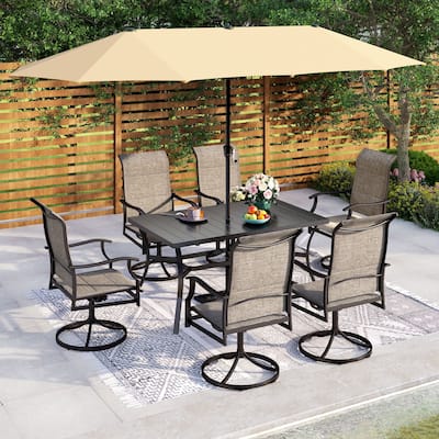 MAISON ARTS 8 Pieces Outdoor Patio Dining Set with 13ft Patio Umbrella, Dining Table and Textilene Dining Chairs