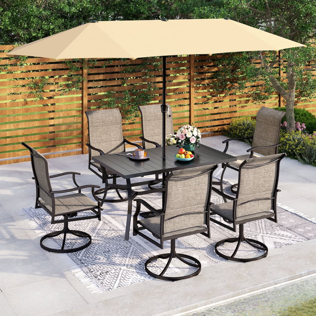 MAISON ARTS 8 Pieces Outdoor Patio Dining Set with 13ft Patio Umbrella, Dining Table and Textilene Dining Chairs