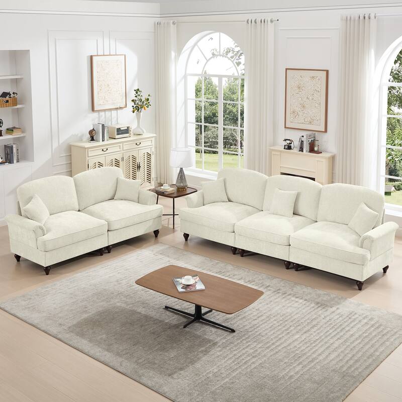GDFStudio - Classic Chenille Modular Sofa Set with Flared Arms and Removable Ruffles Pleats Skirts