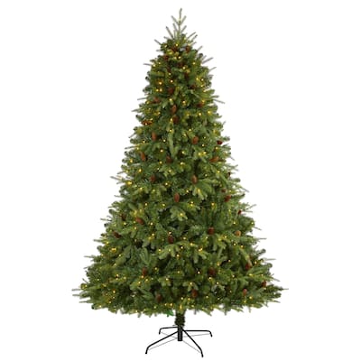 8ft. Spruce Look Artificial Christmas Tree with 550 Clear LED Lights and Pine Cones - Elegant Holiday X-Mas Display