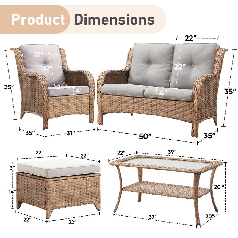 Outdoor Loveseat Sofa with Chair Ottoman Table