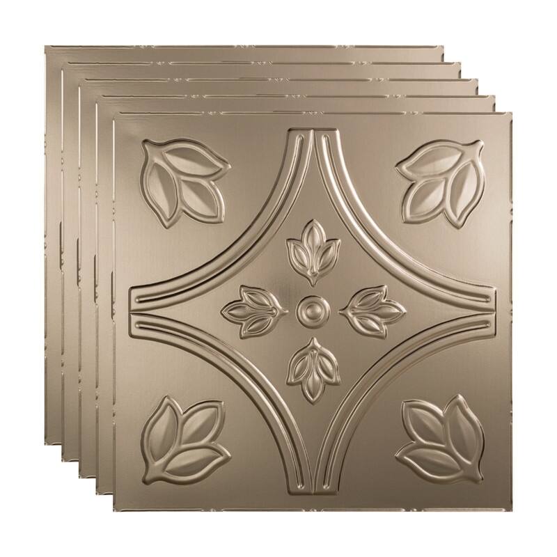 FASÄDE Traditional Style 5 Decorative Vinyl 2ft x 2ft Lay in Ceiling Panel in Brushed Nickel (5 Pack) - 5 Pack - Brushed Nickel