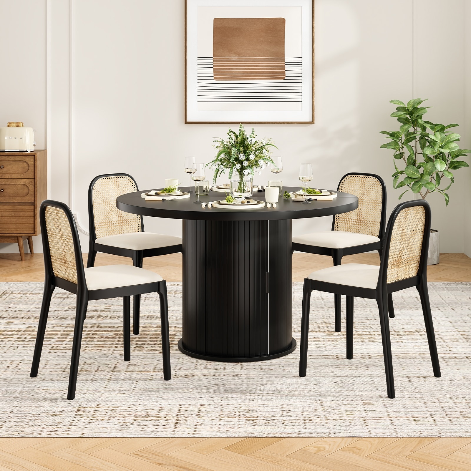 Round Dining Table 43-Inch For 4 People With Sturdy Metal Base Easy Assembly