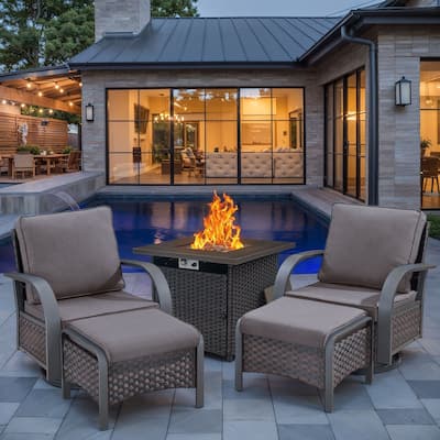 2PCS Glider Chairs 2PCS Ottoman with Propane Fire Pit Table