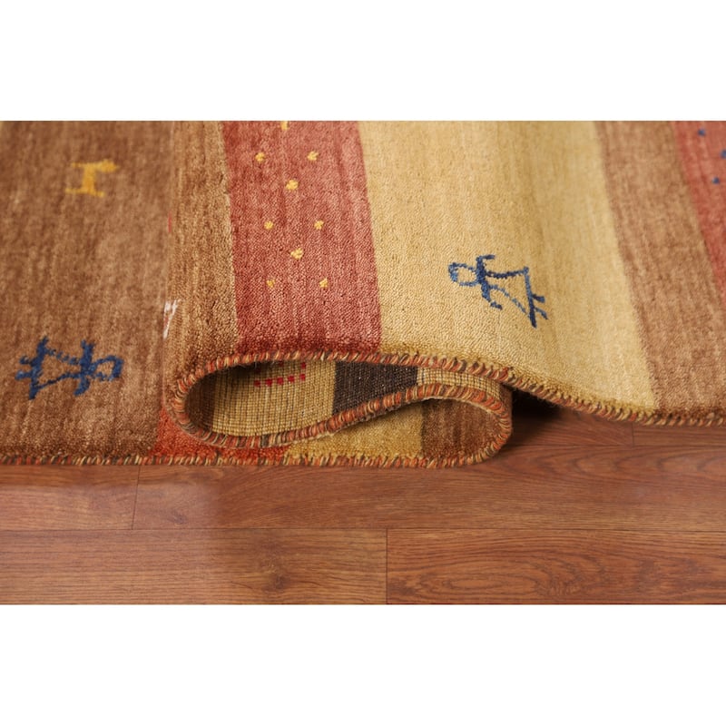 Striped Tribal Gabbeh Indian Area Rug Handmade Oriental Wool Carpet - 5'3"x 7'10"