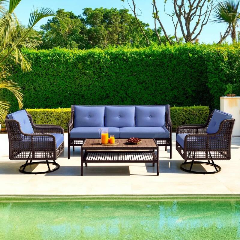 Modern All-Weather PE Wicker 5-Piece Sectional Patio Set with 360° Swivel Chairs