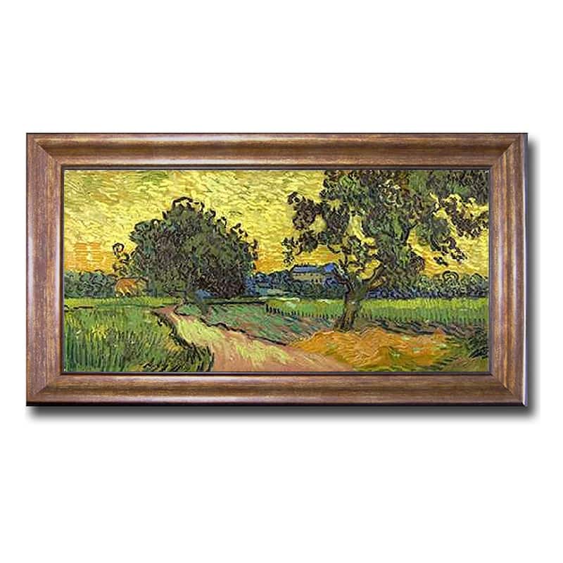 Landscape at Twilight by Vincent Van Gogh Bronze Framed Canvas Art (16 in x 28 in)