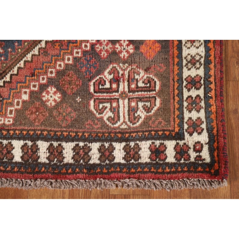 Geometric Qashqai Persian Vintage Area Rug Hand-knotted Wool Carpet - 3'5"x 4'8"