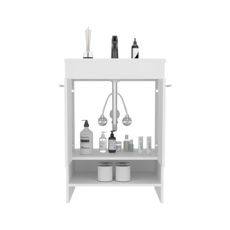 Floor Vanity With Four Drawers And Two Open Shelves,White