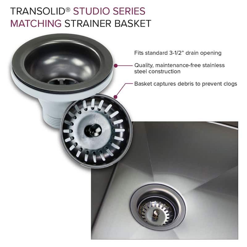 Transolid Studio 33-in x 19-in x 11-in Undermount Stainless Kitchen Sink, SinkPocket, Grid, Strainer - 33-in x 19-in x 11-in