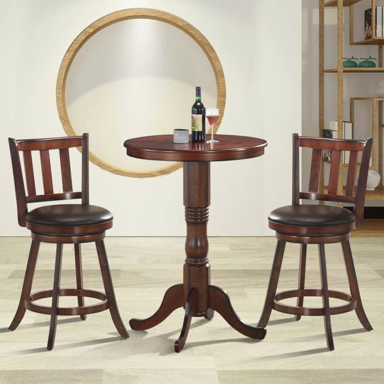 2 Pieces 360 Degree Swivel Wooden Counter Height Bar Stool Set with Cushioned Seat - 25 Inch