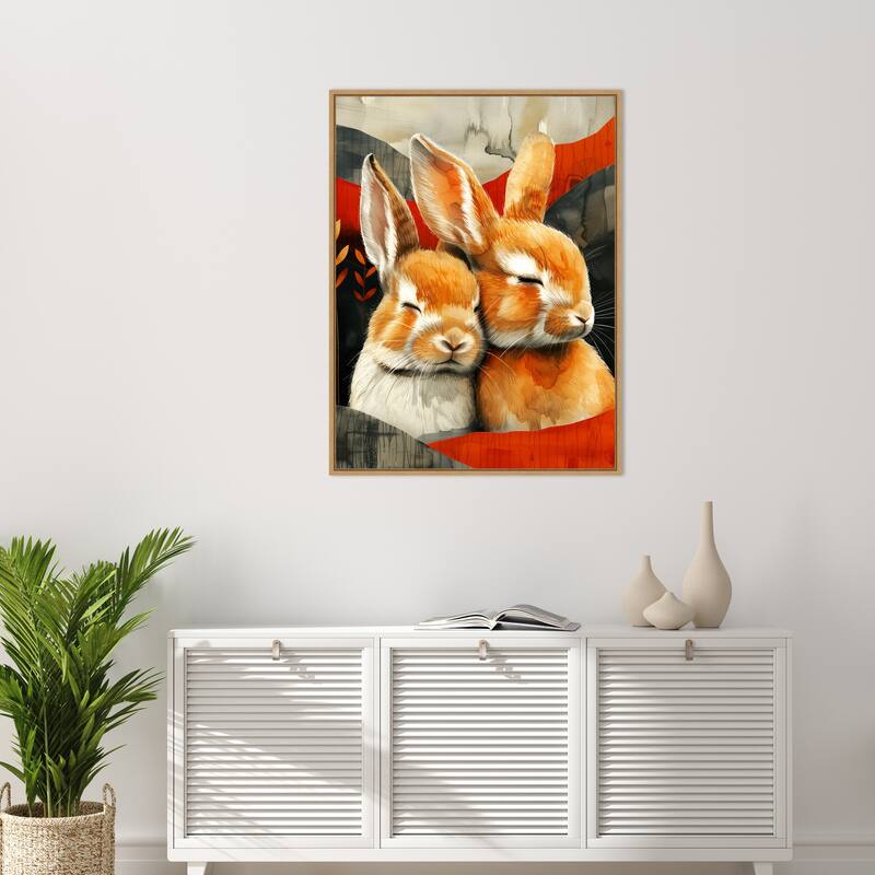 Sleepy Bunny Abstract by Justyna Jaszke Framed Canvas Wall Art
