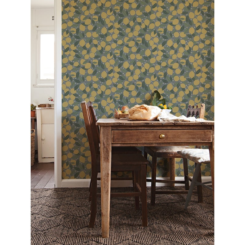 A-Street Prints Lemona Blue Fruit Tree Wallpaper