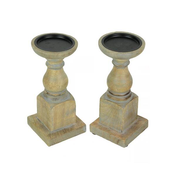 Set Of 2 Wooden Pedestal Candle Holders Rustic Centerpiece Home Decor