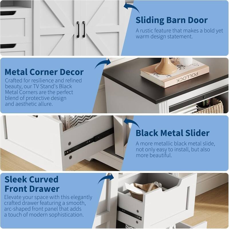 TV Stand, with 4 Drawers and Adjustable Shelf