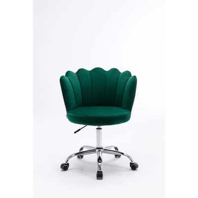 Modern Velvet Office Chair with Curved Backrest, Adjustable Lift,Green