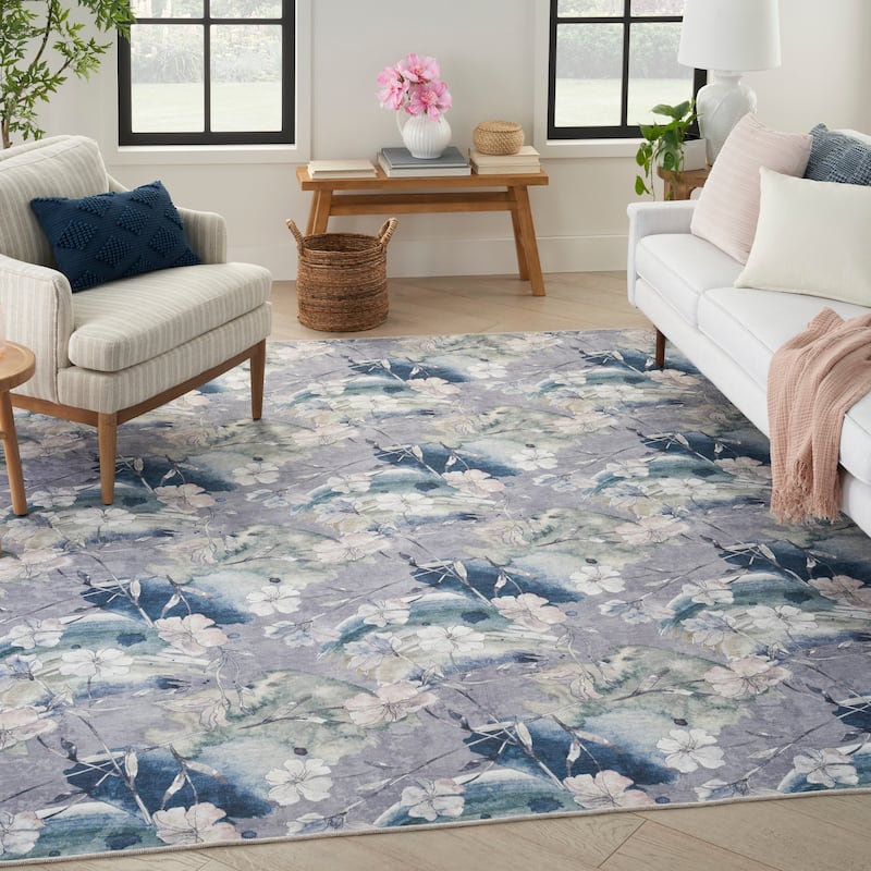 Nourison Washables Indoor only Grey Floral Area Rug