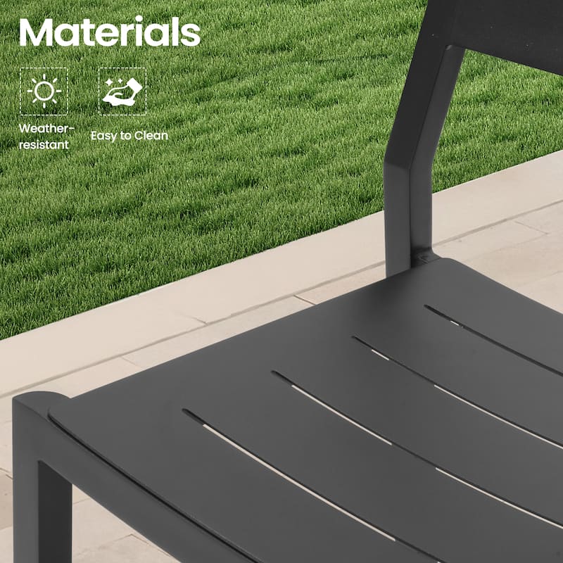 VredHom 7-PC Outdoor Aluminum Dining Sets Table with Stackable Chairs Umbrella Hole