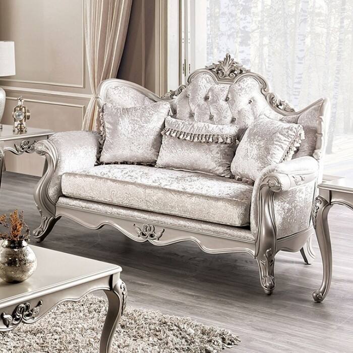 Furniture of America Clarissa Traditional 2-Seater Loveseat with Button Tufted Back and Accent Pillow - Off-White