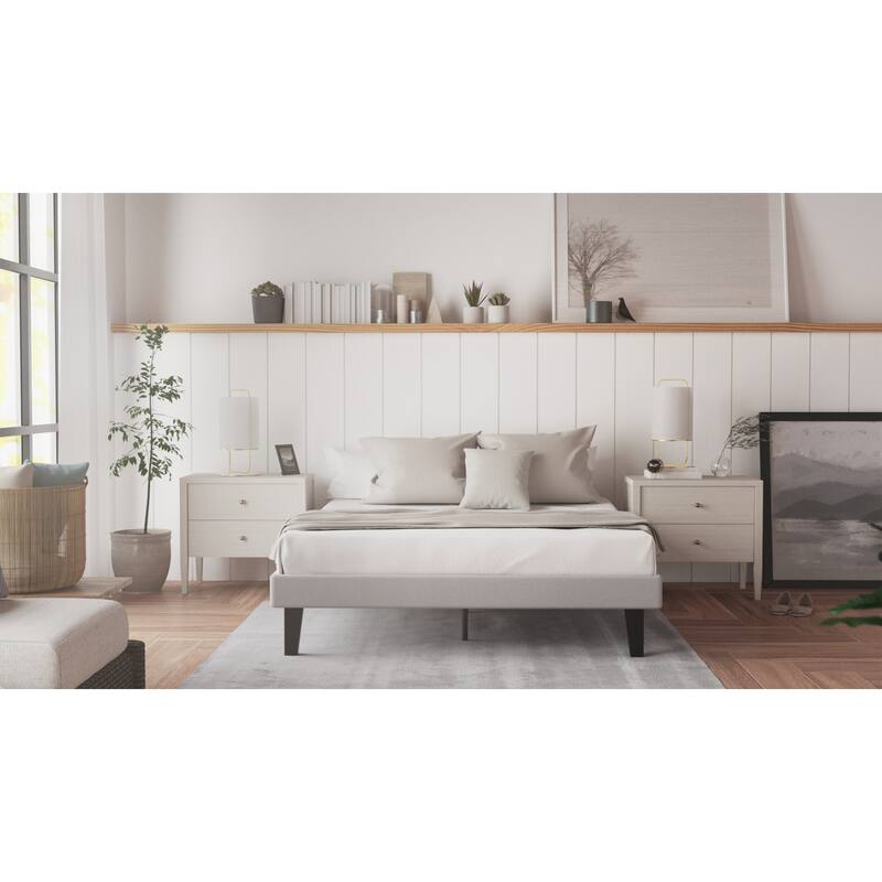 King Size Bed Frame 14 Inch Platform Bed Modern Grey Upholstered Bed