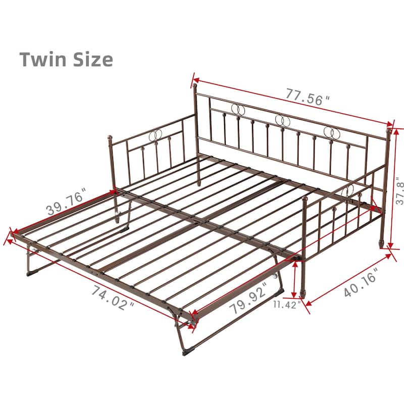 Twin Steel Metal Daybed With Pop-Up Trundle