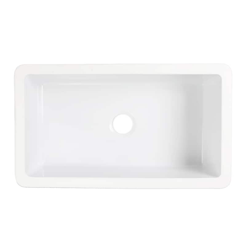 Eden Crisp White Fireclay 31" Single Bowl Undermount Kitchen Sink and Drain - 31.25 x 18 x 8.5
